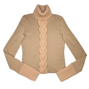 Authentic CELINE 100% Cashmere Sweater Sz L Camel Turtleneck Slim Fit Luxury